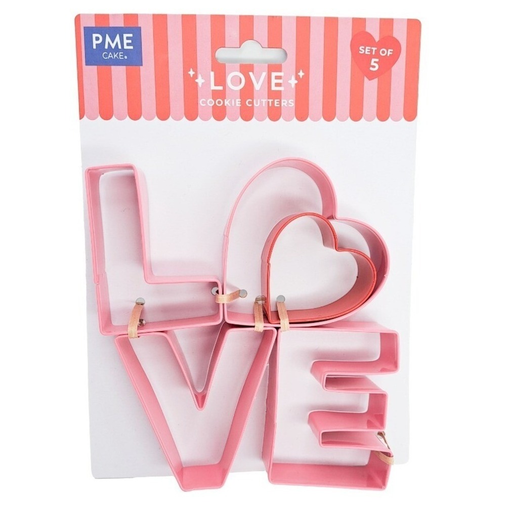 PME Cake Love Cookie Cutters Set of 5, Valentine's Day Baking, Pink & Red
